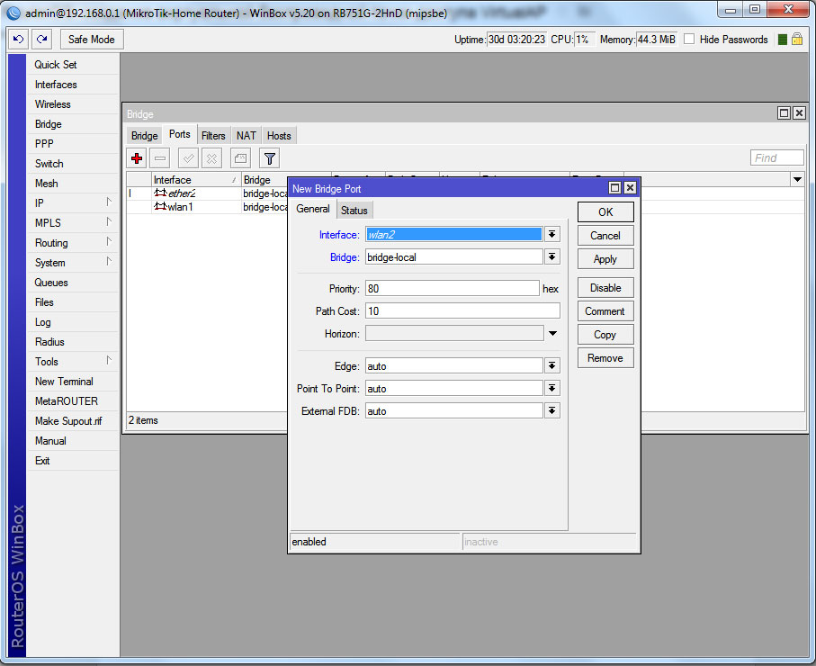 Додавання нового інтерфейсу до бриджу RouterOS Добавление нового интерфейса в бридж RouterOS