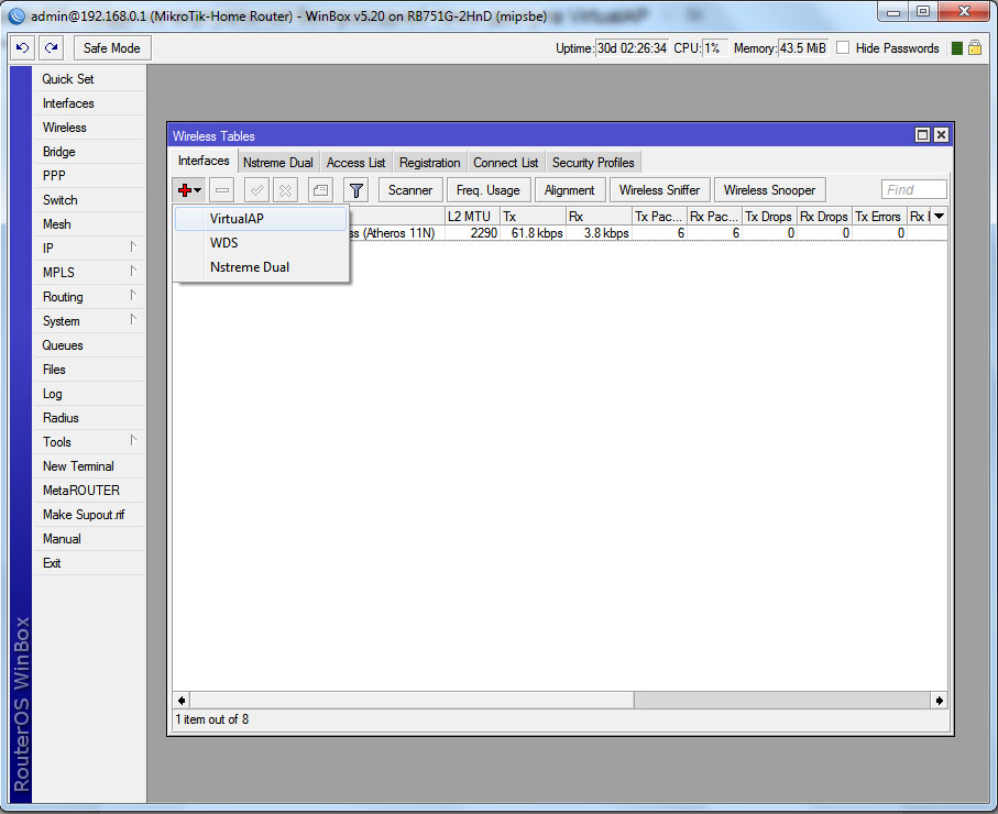 Створення віртуальної точки доступу RouterOS Создание виртуальной точки доступа RouterOS