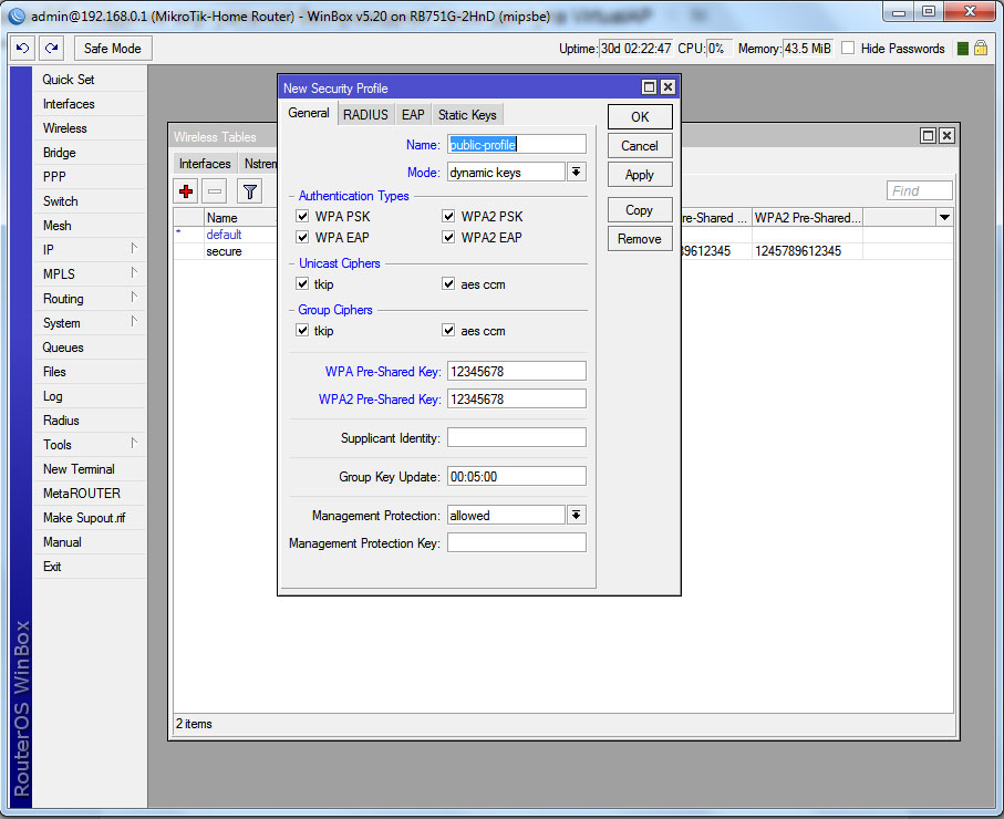 створення профілю безпеки в RouterOS создание профиля безопасности в RouterOS