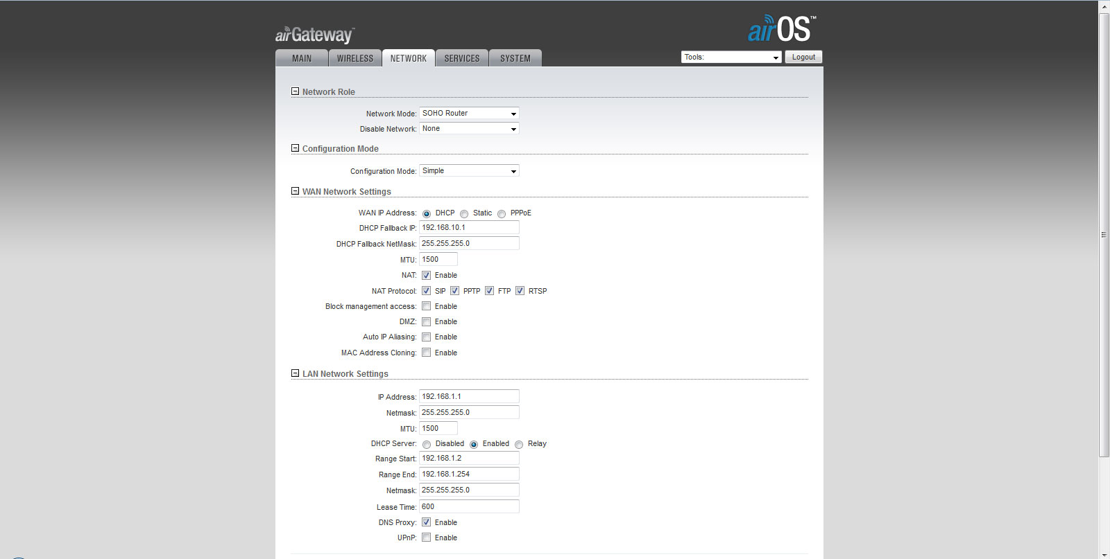 airOS Ubiquiti airGateway налаштування 2 airOS Ubiquiti airGateway настройки 2