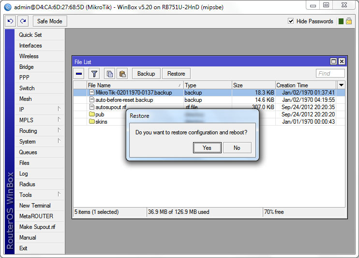 Базовые настройки Mikrotik RouterOS: создание резервной копии конфигурации (BackUp)