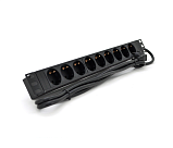 Удлинитель на 6 розеток с выключателем, 220В, немецкий тип, 1U 19", с адаптером питания C13