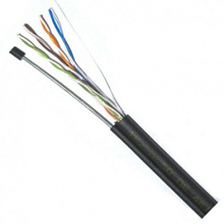 КНПп UTP (4*2*0.51) 4p 24 AWG, (CCA), изоляция ПВХ+ПЭ, наружный с проволокой, 305м, черный