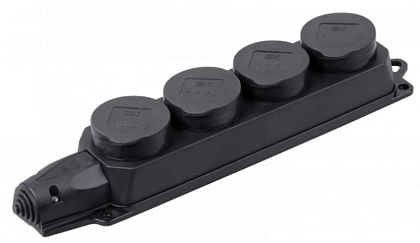 Колодка PiPo PP / SP-4 / 44 / 16B, 16А, 220-240В, IP44, с заглушкой, с заземлением 4 гнезда, каучук,