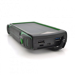 Power bank 30000 mAh Solar, PD18W, ударо защищеный прорезиненый корпус, Green, Corton Box