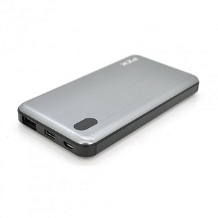 Power bank 10000mAh PZX-V70, USB-2.1A + 1A + кабель USB micro, LED фонарик, Iron Gray, Blister-BOX