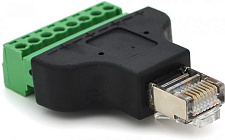 Клеммная колодка 8-разрядная + RJ45 8P8С папа, экранированная	