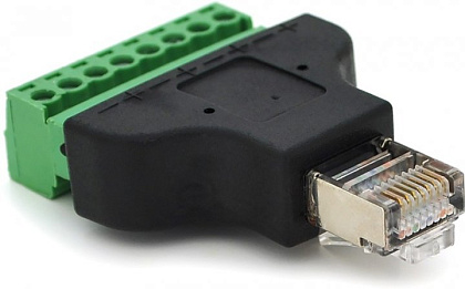 Клеммная колодка 8-разрядная + RJ45 8P8С папа, экранированная	