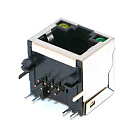 Сетевой разъем RJ45 горизонтальный экранированный с интерфейсом 8P8C под пайку, с индикацией