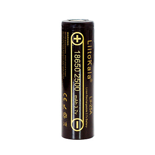 Аккумулятор 18650 Li-Ion LiitoKala Lii-25A, 2500mah （2450-2650mah）, 3.7V (2.75-4.2V), Black