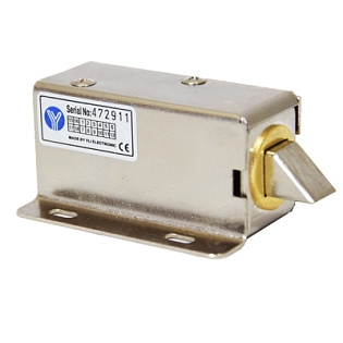 Накладной миниатюрный электрозамок YE-302A (POWER-CLOSED), 12V DC / 600mA, 54,5 х 41 х 28 