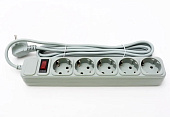Мережевий фільтр PROLOGIX 075P5-18G, 220В 10А, 5 розеток, 1.8м, сірий