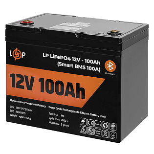 Аккумулятор LP LiFePO4 для ИБП 12V (12,8V) - 100 Ah (1280Wh) (Smart BMS 100А) с BT пластик
