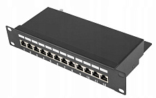Патч-панель 12 портов FTP кат 7Е 19" 1U экранированная черная Q25